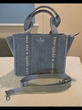 Kate Spade New York Denim Canvas Satchel Tote Crossbody – Light Blue
